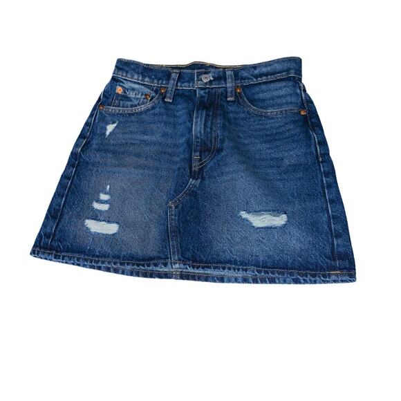 Levi's Deconstructed Denim Mini Skirt Distressed Cotton Sz 25 - Picture 1 of 6